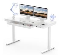 Electric Standing Desk, Height Adjustable Sit-Stand Desk with Drawer & Fast USB Chargers, 140x70cm, White Frame & Maple Top for Home Office