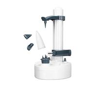 Electric Standing Peeler, Automatic Rotating Cutter for Kitchen, Multifunction Paring Tool with 2 Blades and Hole Cleaner, Safe Design for Potato Vegetable Fruit Peeling (White)