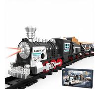 Electric Steam Train Playset with Track, Lights, Music & Smoke Classic Railway Locomotive Toy