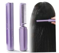 Electric Straightening Comb, Cordless Mini Hair Straightener with Ceramic Plates, 4000mAh Fast Heating Lightweight Travel Hair Styling Tool, Purple..