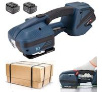 Electric Strapping Machine for 1/2-5/8in PP PET Strapping,Automatic Strapping Tool with 2 * 4000mA Battery,Digital Display Tensioner Kit for Packaging Box Pallet Portable Baler (With 2 Battery)
