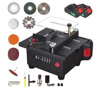 Electric Table Saw, Cordless Mini 15000 RPM, Multi-Purpose Metal Chop Bench Saw for Wood, Adjustable Angle, 16MM Cutting Depth, Includes 2 Batteries