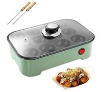 Electric Takoyaki Maker,12 Holes Mini Octopus Ball Maker with Lid, Non-stick Coating, Octopus Electric Baking Pan for Japanese Octopus Balls, Pancake Balls, Puffs, Takoyaki green