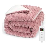 Electric Throw Blanket, Heated Blanket 150x200cm for Sofa /Bed, Dusty Pink | Electric Blanket Soft Flannel Sherpa, with 10 Heat and 1-9H Timer Settings, Auto-Off, Machine Washable, for Office Bed Use