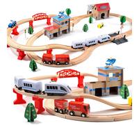 Electric Toddler Wooden Train Set Toy, 88 PCS Train Track Toys for 3 4 5 Years Old, Great Christ Gift for Kids, Boys and Girls
