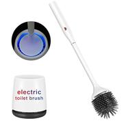 Electric Toilet Brush and Holder Set,Toilet Bowl Brush,Wireless Electric Spin Scrubber,with Silicone Brush Head Self-Cleaning Light and Ventilated Slot Base,USB Charging Cable,Wall Mount Sticker