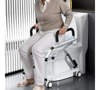 Electric Toilet Chair with Remote Control, Anti-Slip Armrests, 360° Wheels & Brakes for Elderly/Disabled Mobility Aid
