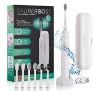 BarberBoss Electric Toothbrush for Adults - Features 5 Cleaning Modes, Includes 6 Toothbrush Heads, Enhanced with Pressure Sensor, Smart Timer, and Travel Case, Model QR-7536 (White)