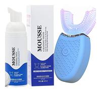 Electric Toothbrush Adults Ultrasonic Automatic U-Shaped Tooth Cleaner Waterproof Teeth Cleaning Plaque Removal Whitening Kit with Toothpaste, 360 ° Cold Light Teeth Whitening (Blue)