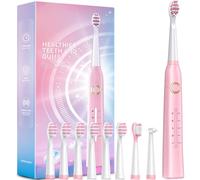 Electric Toothbrush for Adult 8 Brush Heads Rechargeable Blompink | Demita Sonic Electric Toothbrush for Adult with 8 Brush Heads 40000 VPM 5 Modes, Last 30 Days Rechargeable Blompink