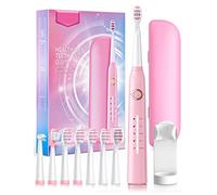 Electric Toothbrush for Adult, Sonic Toothbrushes with 8 Brush Heads 40000 VPM 5 Modes, Sonic Toothbrushes Fast Rechargeable 4 Hours Last 30 Days (with Travel case, Pink)