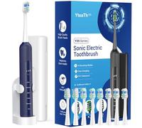 Electric Toothbrush for Adults and Kids, Rechargeable Sonic Toothbrush for Deep Teeth Cleaning, 5 Modes & 3 Intensities, Long Battery, with Travel Case, 8 Brush Heads, Smart Timer, Blue