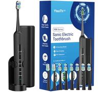 Electric Toothbrush for Adults and Kids, Rechargeable Sonic Toothbrush for Deep Teeth Cleaning, 5 Modes & 3 Intensities, Long Battery, with Travel Case, 8 Brush Heads, Smart Timer,Black