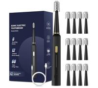 Electric Toothbrush for Adults Rechargeable - 40,000 RPM Rotating Toothbrush with 12 Brush Heads, 5 Cleaning Modes, 2-Minute Smart Timer, IPX7 Waterproof - Whitening & Gum Care (Black/White)