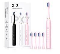 Electric Toothbrush for Sensitive Teeth & Gums, Rechargeable Sonic Toothbrush, 6 Cleaning Modes, IPX7 Waterproof, Smart 2-Minute Timer, Soft Bristles, 4 Replacement Brush Heads, Pink