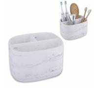 Electric Toothbrush Holder 3 Compartments, White Marble Effect | Heavy sturdy resin organiser for makeup brushes, pens or remote controls, bathroom and desk