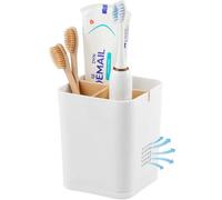 Electric Toothbrush Holder 3 Slots Tooth Brushing Holder with Bamboo Dividers for Bathrooms, Plastic Toothbrush and Toothpaste Organizer for Shower, Countertop, Vanity, White
