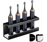 Electric Toothbrush Holder Wall Mounted,4 Compartments Detachable Toothbrush Caddy with Diatomite Dish,Self-Adhesive or perforate Universal,toothbrush holders,bathroom accessory(Black)