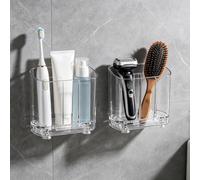 Electric Toothbrush Holder Wall Mounted & Counter Top, 2-Slot Bathroom Organizer with Self-Adhesive & Drainage Holes - Waterproof Adhesive, No Drilling Needed for Bathroom Vanity-2-Pack