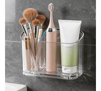 Electric Toothbrush Holder Wall Mounted & Counter Top, 2-Slot Bathroom Organizer with Self-Adhesive & Drainage Holes - Waterproof Adhesive, No Drilling Needed for Bathroom Vanity Sink Storage