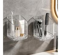 Electric Toothbrush Holder Wall Mounted & Counter Top, 3-Slot Bathroom Organizer with Self-Adhesive & Drainage Holes - Waterproof Adhesive, No Drilling Needed for Bathroom Vanity-2-Pack
