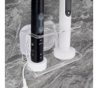 Electric Toothbrush Holder Wall Mounted, Electric Toothbrush Cord Organizer Holds 2 Chargers, Self Adhesive Electric Toothbrush Stand for Bathroom, Medicine Cabinet, Dorm (Clear)