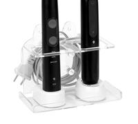 Electric Toothbrush Holder Wall Mounted, Electric Toothbrush Cord Organizer Holds 2 Chargers, Self Adhesive Electric Toothbrush Stand for Bathroom, Medicine Cabinet, Dorm(Clear)