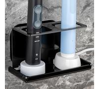 Electric Toothbrush Holder Wall Mounted, Electric Toothbrush Cord Organizer Holds 2 Chargers, Self Adhesive Electric Toothbrush Stand for Bathroom, Medicine Cabinet, Dorm (Black)