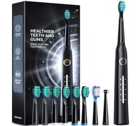 Electric Toothbrush, Sonic Toothbrushes with 8 Brush Heads 40000 VPM 5 Modes, Sonic Toothbrushes Fast Charge 4 Hours Last 30 Days, Rechargeable Electric Toothbrush for Adult (Black)