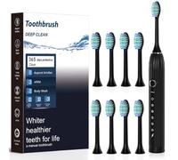 Electric Toothbrush, Sonic Toothbrushes with 8 Duponts Brush Heads, with 2 Minute Smart Timer, 6 Modes with Teeth Whitening, Rechargeable Power Toothbrush (Black, One Size)