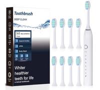 Electric Toothbrush, Sonic Toothbrushes with 8 Duponts Brush Heads, with 2 Minute Smart Timer, 6 Modes with Teeth Whitening, Rechargeable Power Toothbrush (White, One Size)