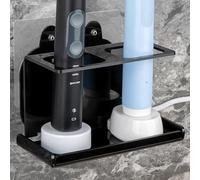 Electric Toothbrush Wall Holder, Wall Mount Cord Organizer Holder, Adhesive Power Toothbrush Stand, Bracket for Bathroom, Medicine Cabinet Dorm, Holds 2 Chargers (Black)