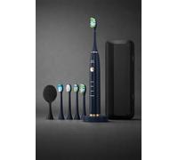 Electric Toothbrush with 5 Brush Heads, Wireless Induction Charger and Travel Case, Professional, Premium (Blue)