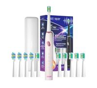 Electric Toothbrush with Travel Case,with 3 Modes,2-Minute Timer and 30s Reminder, with 10 Toothbrush Heads and Holder,IPX7,Black/White/Pink (Pink)
