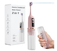 Electric Toothbrush with Water flosser, 2 in 1 Teeth Cleaning Kit, 3 Smart Modes, Portable Oral Irrigator, Rechargeable IPX7 Waterproof (Pink)