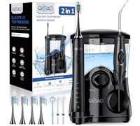 OILSAO Electric Toothbrush with Water Flosser Combo, 2 in 1 Professional Denatl Flosser&Power Toothbrush,600ML Large Tank,5 Modes Oral Irrigator Kit for Teeth Cleaning and Flossing, Black