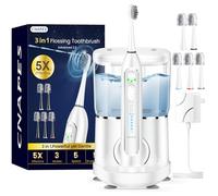 Electric Toothbrush with Water Flosser 3 in 1 Combo, Advanced 2.0 Flossing Toothbrush, Cordless Teeth Cleaning, 3 Modes&5 Speeds, Rechargeable Oral Dental Irrigator Kit for Adults, 5 Replacement Heads