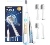 Electric Toothbrush with Water Flosser Combo, Professional Flossing Toothbrush with 3 Sonic Brush Modes & 5 Water Pressures, Cordless Water Flosser for Adults Teeth Cleaning Plaque Removal, White