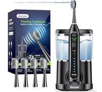 Electric Toothbrush with Water Flosser,Professional Flossing Toothbrush Combo for Teeth Cleaning Plaque Removal with 4 Replacement Heads, 3 Brush Modes & 5 Floss Speeds,Black