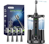 Electric Toothbrush with Water Flosser,Professional Flossing Toothbrush Combo for Teeth Cleaning Plaque Removal with 4 Replacement Heads, 3 Brush Modes & 5 Floss Speeds,Black