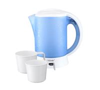 Electric Tourist Kettle + 2 Mugs Cup Set Compact Travel Capacious 0.6L 600W UK