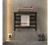 Electric Towel Radiator, 550x400mm, Electric Bathroom Heated Towel Rail Dryer, Intelligent Constant Temperature Towel Heater, with Shelf, Carbon Fiber Heating, Constant Temperature 55°-Black Left