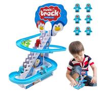 Electric Track Slide Toy, Stairs Sliding Race Track Toy, Unique Track Design Climbing Penguins Slide Toy for Christmas, Birthday, Back-to-School Season, Halloween