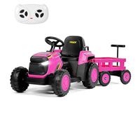 Electric Tractor and Trailer for Kids, 12V Ride on Cars with Remote Control, LED Lights, USB & Bluetooth Music and Horn, Battery Powered Ride-ons Tractor for Boy, Girls Age 3+ (Pink)