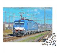 Electric Train Journey 1000 Piece Travel Puzzle for Adults Blue Electric Train on Tracks Premium Thick Sturdy Challenging Stress Relief 70x50cm/1000pcs