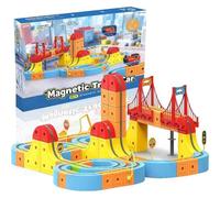 Electric Train Set, 155PCS 3D Anti-Gravity Flexible Race Tracks with Motorized Train and Traffic Signs, DIY Building Car Track