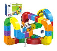 Electric Train Set, 51/81/123 PCS Magic Rail Cube Train Sets with Motorized Trains & Flexible Race Track, Monorail Set for DIY Cube Track Kid 123PCS