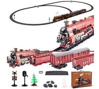 Electric Train Set, Alloy Locomotive Model with Carriage and Long Track, Whistle/Smoke Control, Fun Gift for Teens and Adults（Model 22918/Red）