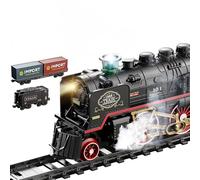 Electric Train Set, Christmas Train Set, Steam Trains with Smokes, Lights and Sound, Classic Electric Trains Toy, Steam Locomotive, Cargo Car, Tracks, for Kids Boys Girls Christmas Birthday Gift