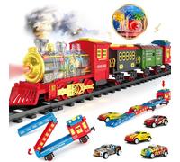 Electric Train Set Christmas Train Toys for Boys with Smokes, Lights and Sound (ON/Off) Train Set Under Christmas Tree, Toddler Model Trains for 3 4 5 6 7 8+ Years Old Kids Gifts